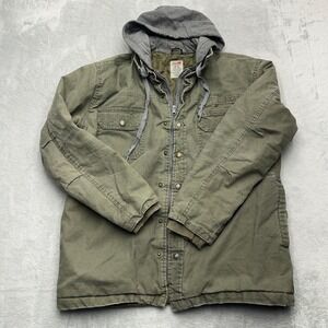 Dickies Work Utility Shacket Y2K Mens Medium Green Quilted Lined Hooded Zip Up